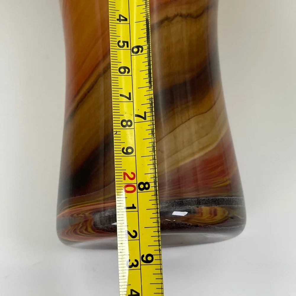 Vintage Art Glass Swirl Trumpet‎ Vase Orange Brown Earth Tones Hand Blown 9